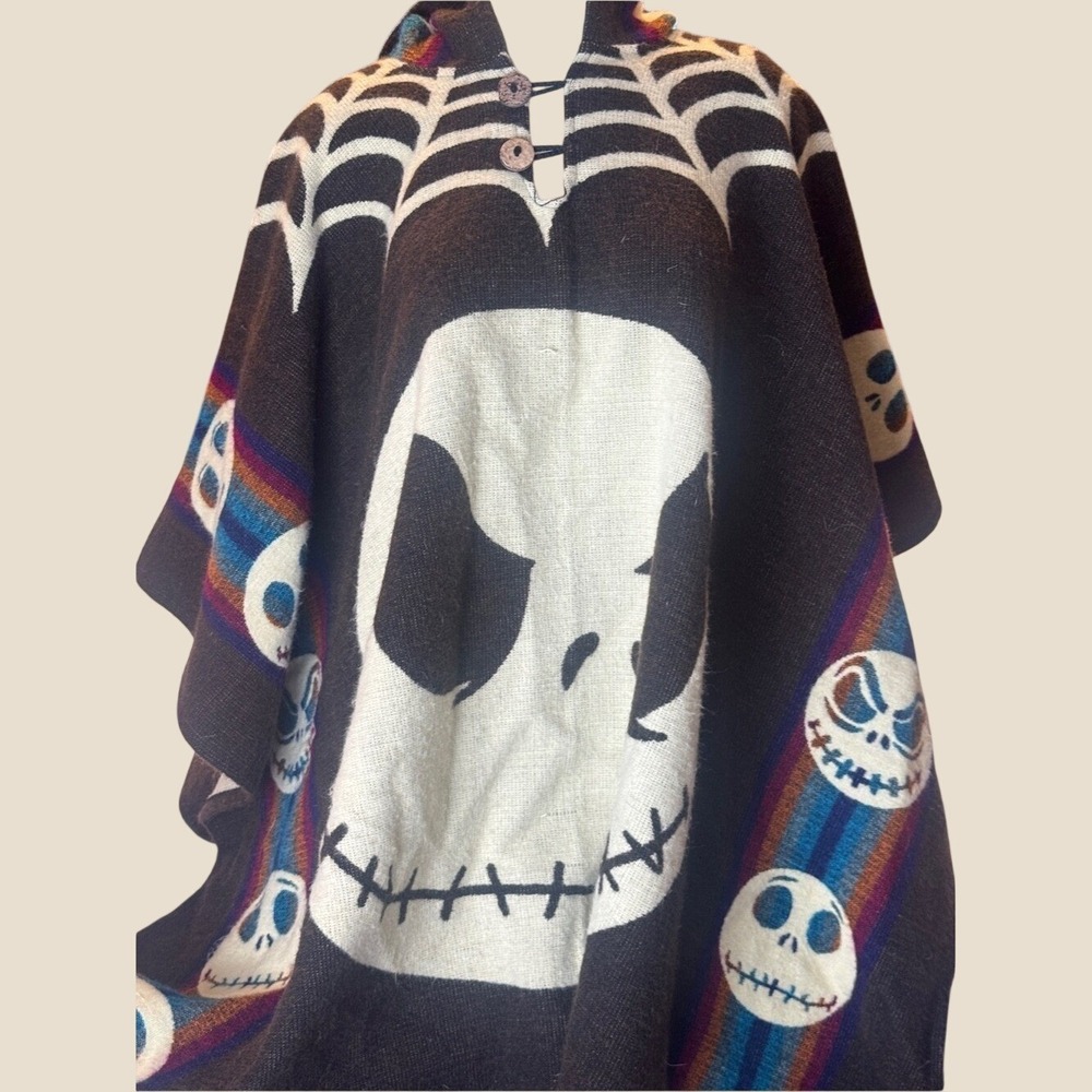 Tejidos Cayami Ecuador Alpaca Blend Skull Poncho Jack Skellington Inspired Goth